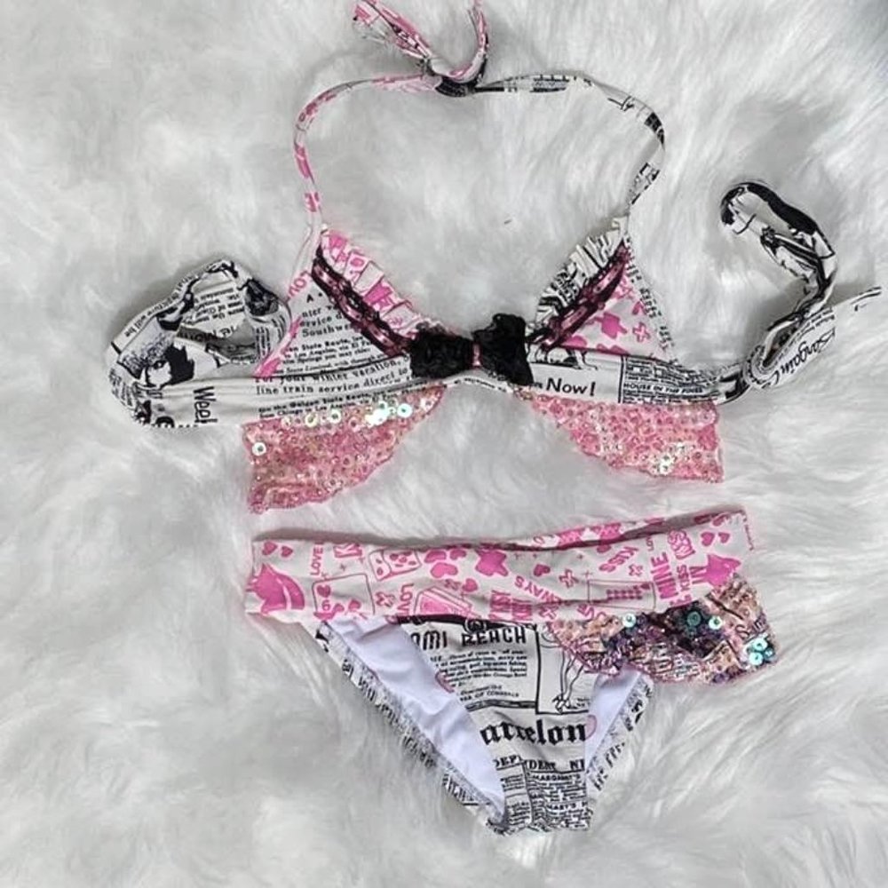 Girls Boutique Paradizia Bikini Swimsuit Bathing Suit Sequins Embellished Size 4